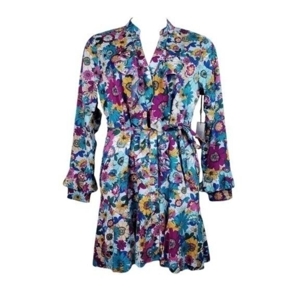 Laundry by Shelli Segal Womens Long Sleeve Godet Floral Satin Dress Size 10 NWT